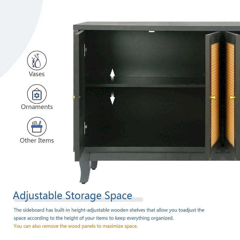 Rattan Door Sideboard Storage Cabinet for Living Room