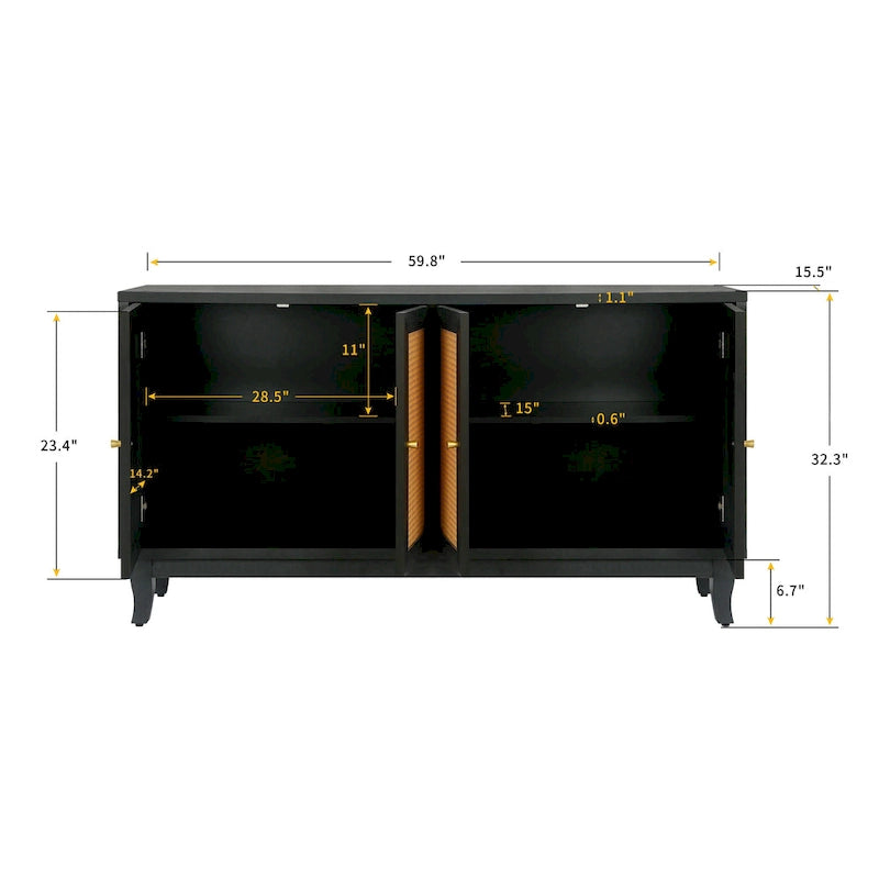 Rattan Door Sideboard Storage Cabinet for Living Room