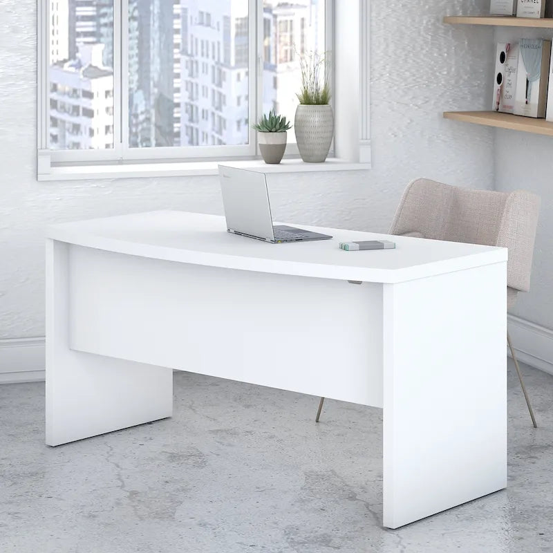 60-Inch Bow Front White Office Desk with Laminate Surface