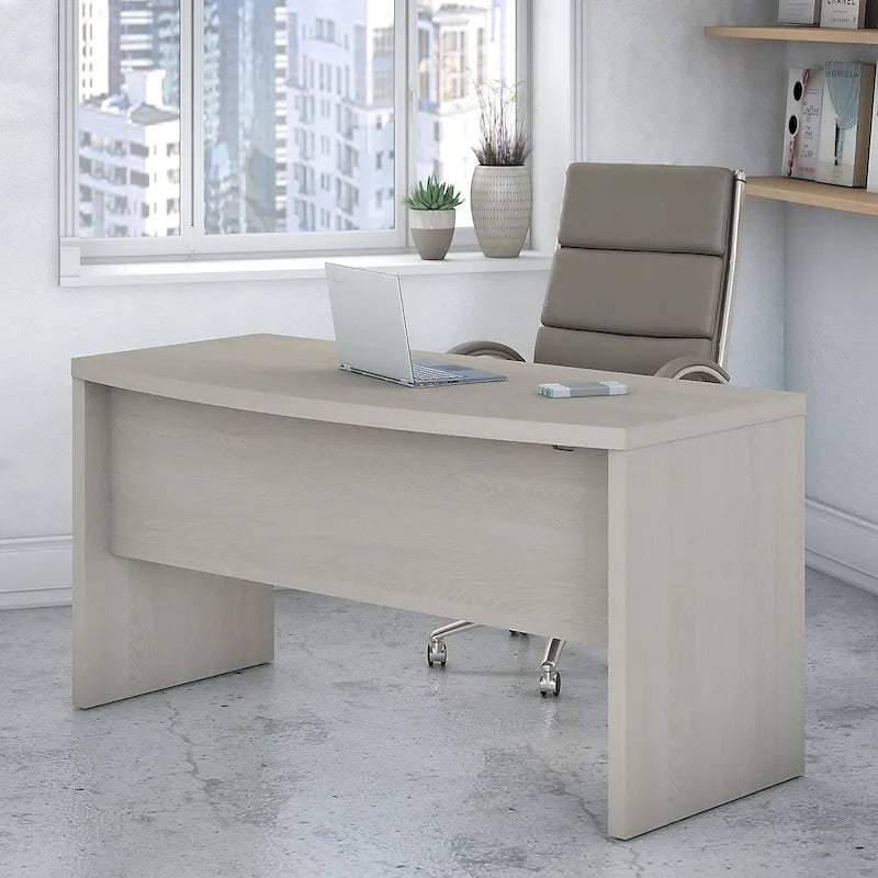 60-Inch Bow Front White Office Desk with Laminate Surface