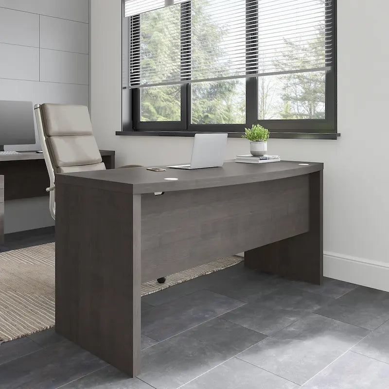 60-Inch Bow Front White Office Desk with Laminate Surface