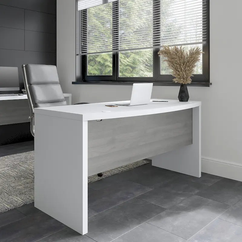 60-Inch Bow Front White Office Desk with Laminate Surface
