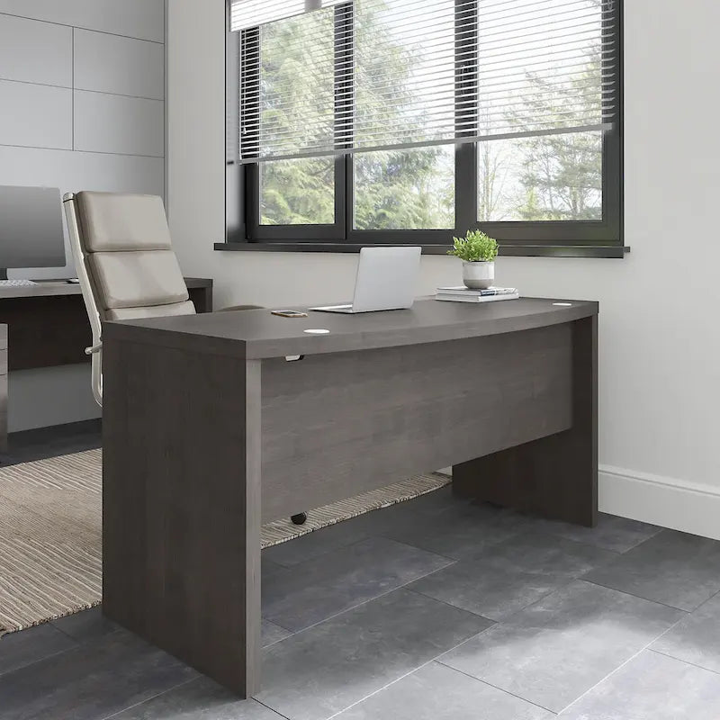 60-Inch Bow Front White Office Desk with Laminate Surface
