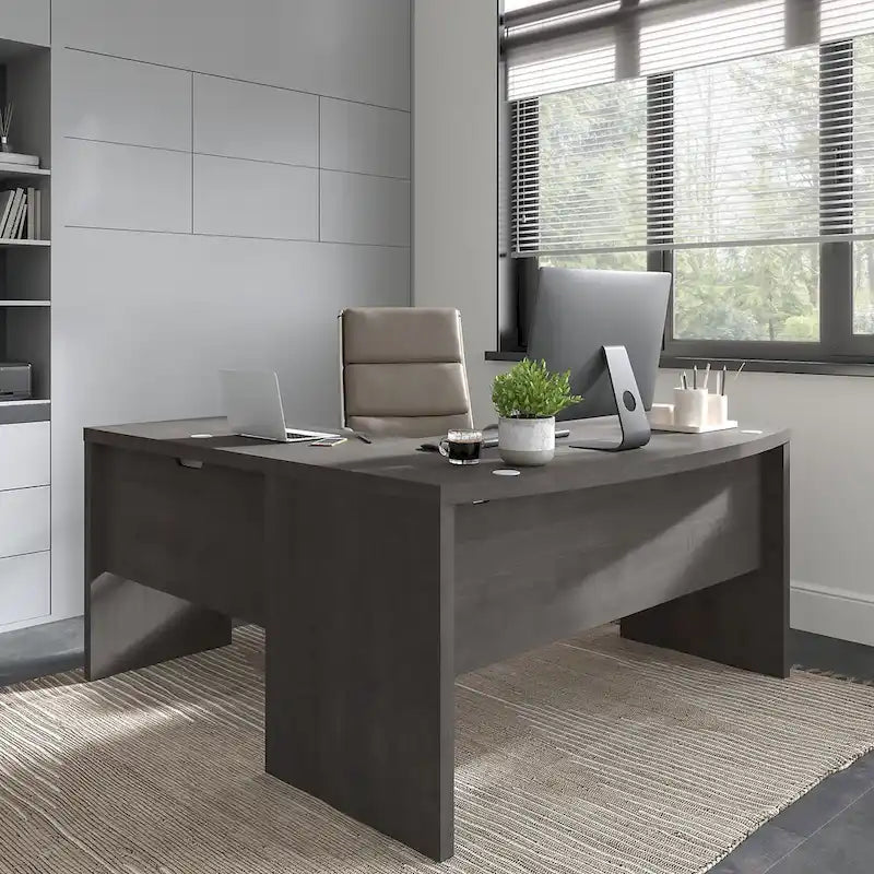 60-Inch Bow Front White Office Desk with Laminate Surface