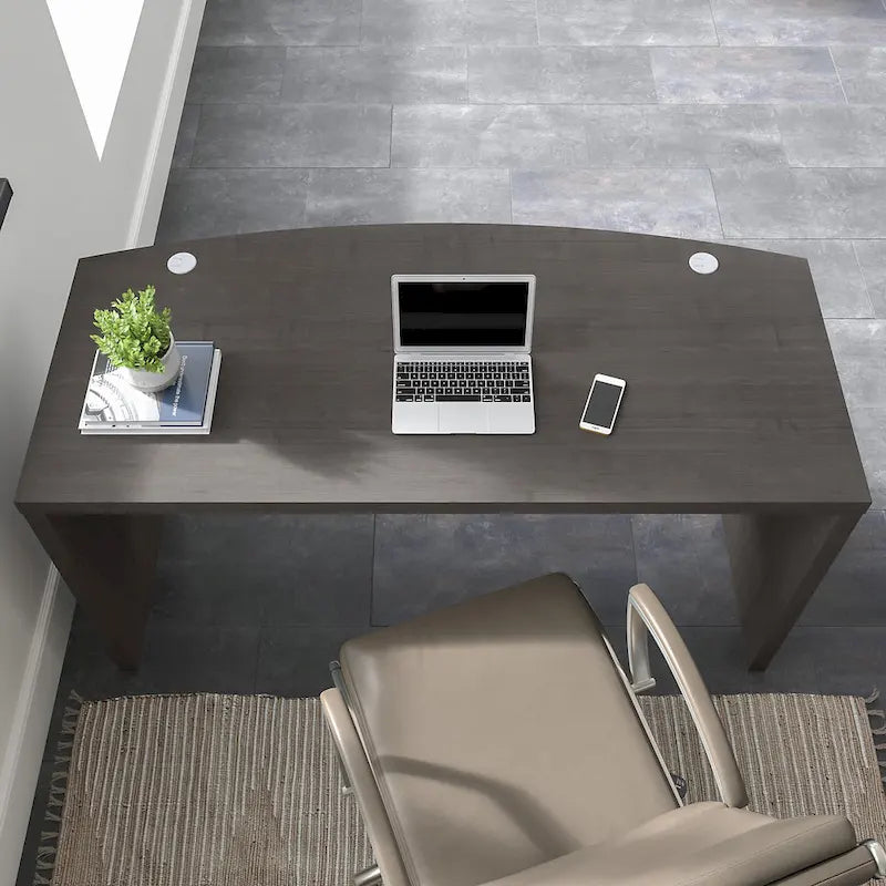 60-Inch Bow Front White Office Desk with Laminate Surface