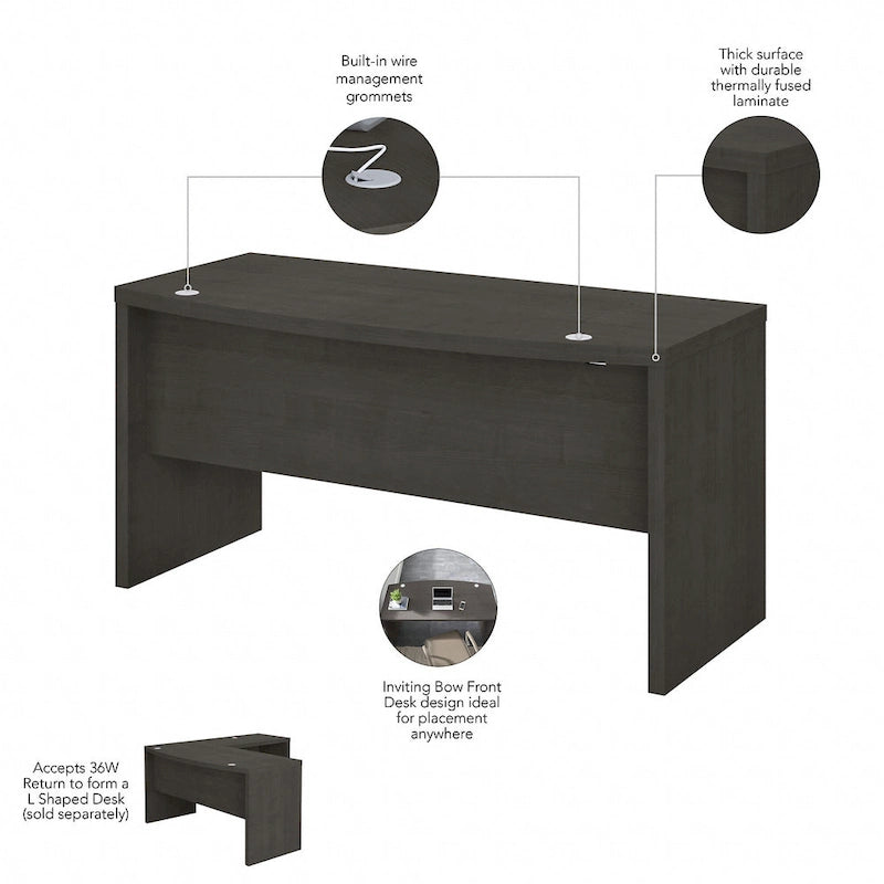 60-Inch Bow Front White Office Desk with Laminate Surface