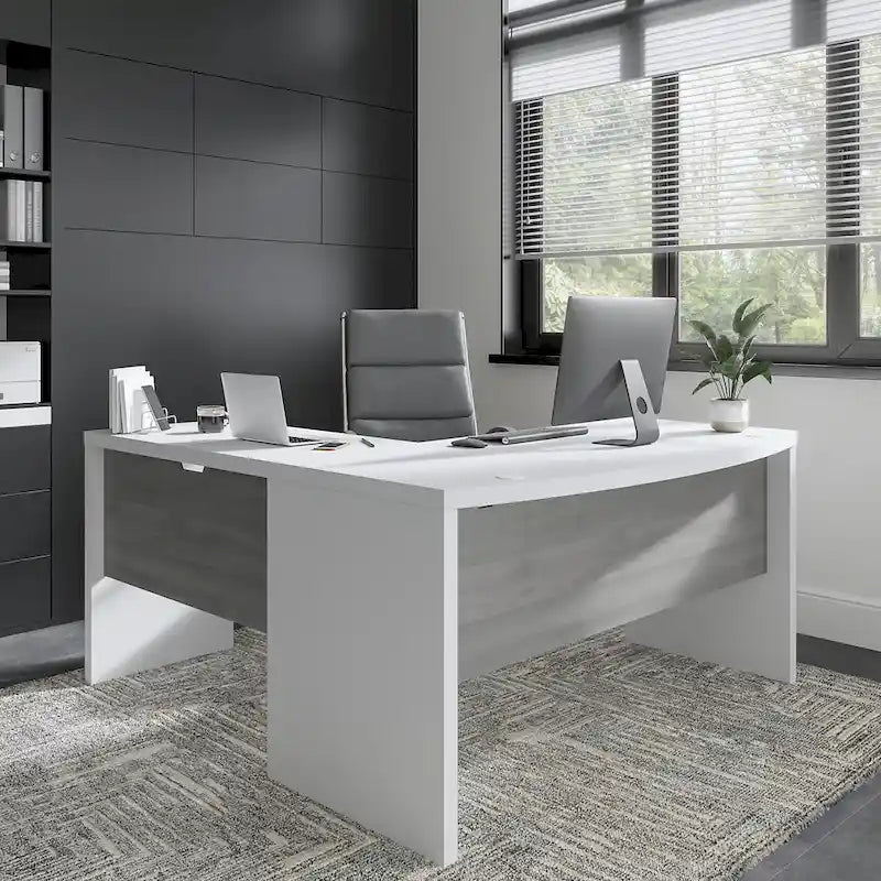 60-Inch Bow Front White Office Desk with Laminate Surface
