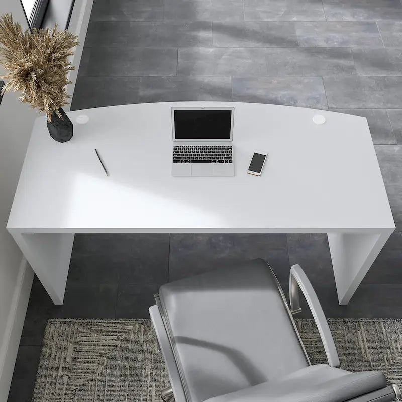 60-Inch Bow Front White Office Desk with Laminate Surface