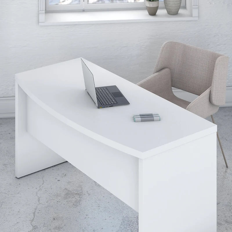60-Inch Bow Front White Office Desk with Laminate Surface