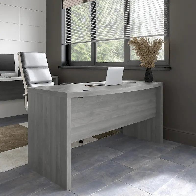 60-Inch Bow Front White Office Desk with Laminate Surface