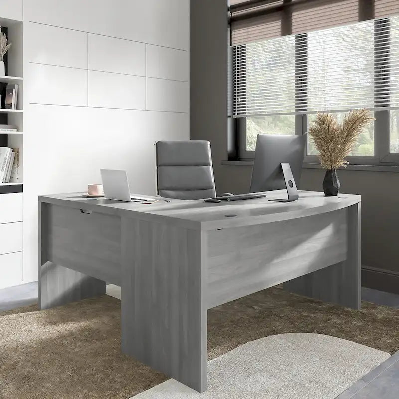 60-Inch Bow Front White Office Desk with Laminate Surface