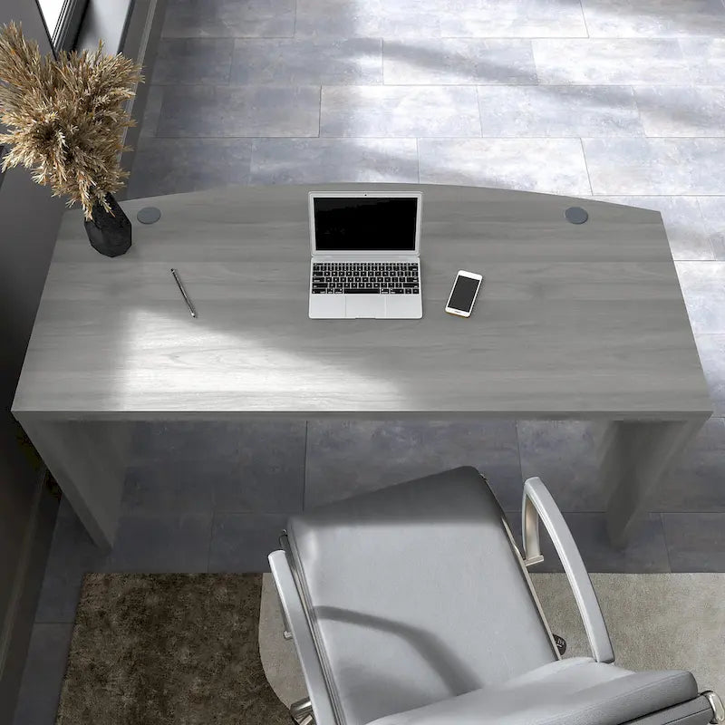 60-Inch Bow Front White Office Desk with Laminate Surface