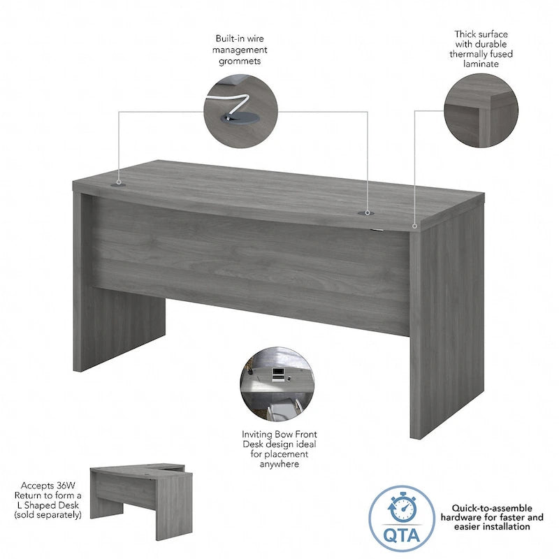 60-Inch Bow Front White Office Desk with Laminate Surface