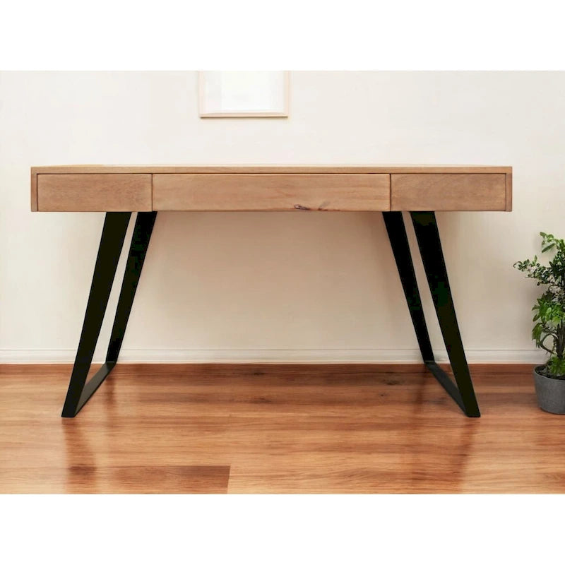 54-Inch Mango Wood Writing Desk with Three Drawers