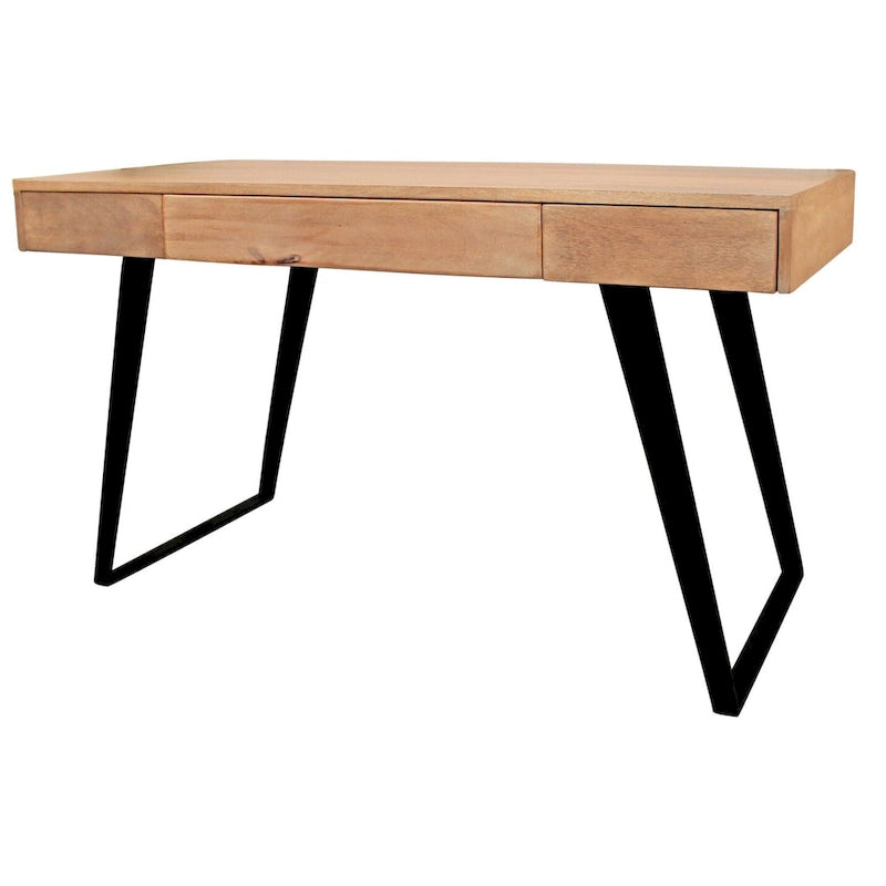 54-Inch Mango Wood Writing Desk with Three Drawers