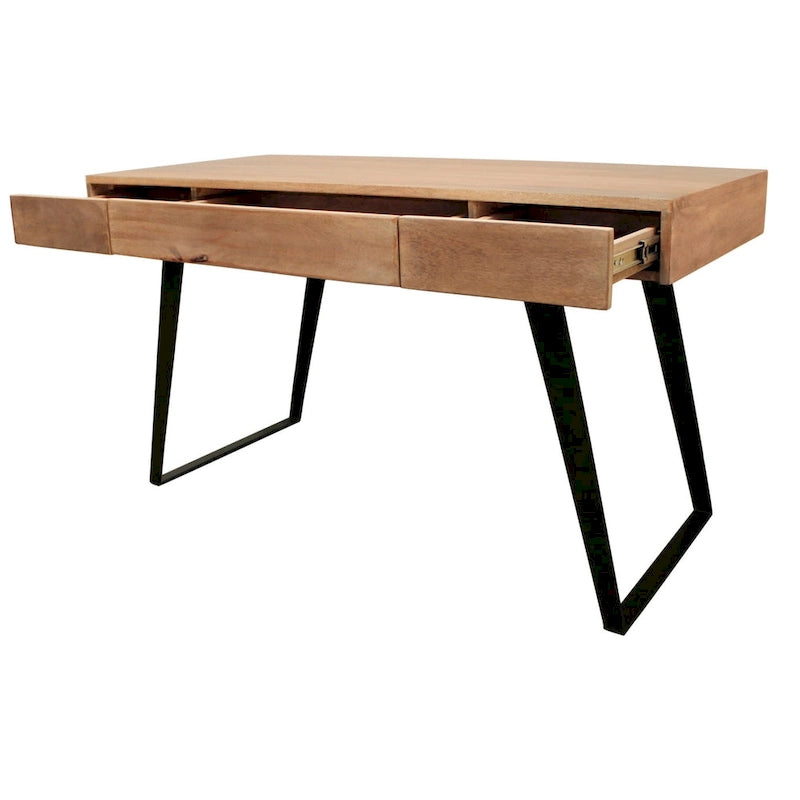 54-Inch Mango Wood Writing Desk with Three Drawers