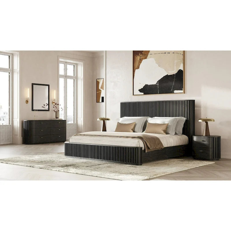 Modern Black Acacia Wood Six-Drawer Dresser