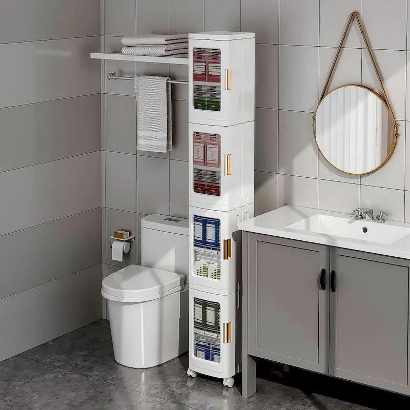 4-Tier Narrow Plastic Storage Cabinet with Wheels