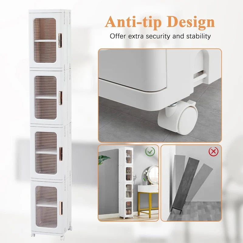4-Tier Narrow Plastic Storage Cabinet with Wheels