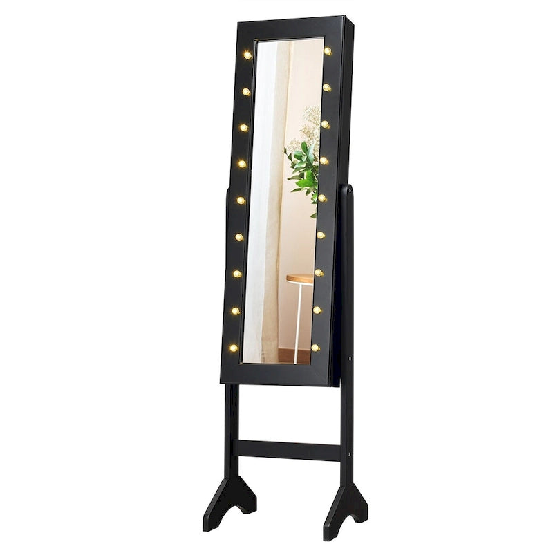 Black Mirrored Jewelry Cabinet with 18 LED Lights