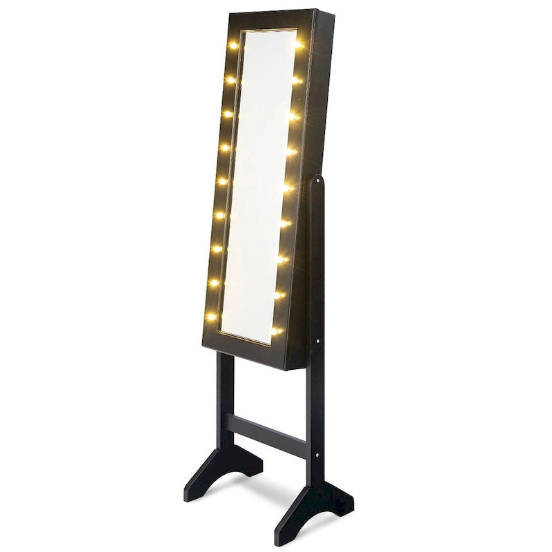 Black Mirrored Jewelry Cabinet with 18 LED Lights