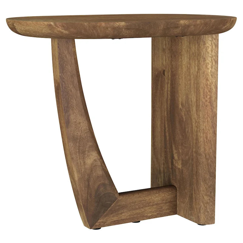 22-Inch Brown Mango Wood Side End Table L-Shaped Base