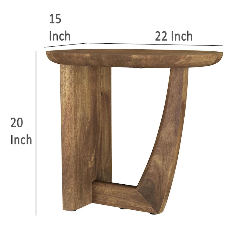 22-Inch Brown Mango Wood Side End Table L-Shaped Base