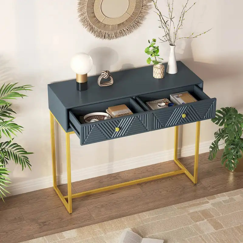 Modern Grey Console Table with Two Storage Drawers