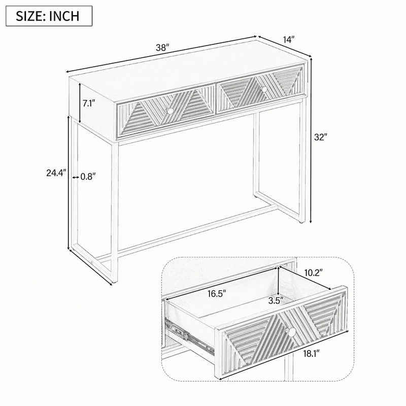 Modern Grey Console Table with Two Storage Drawers