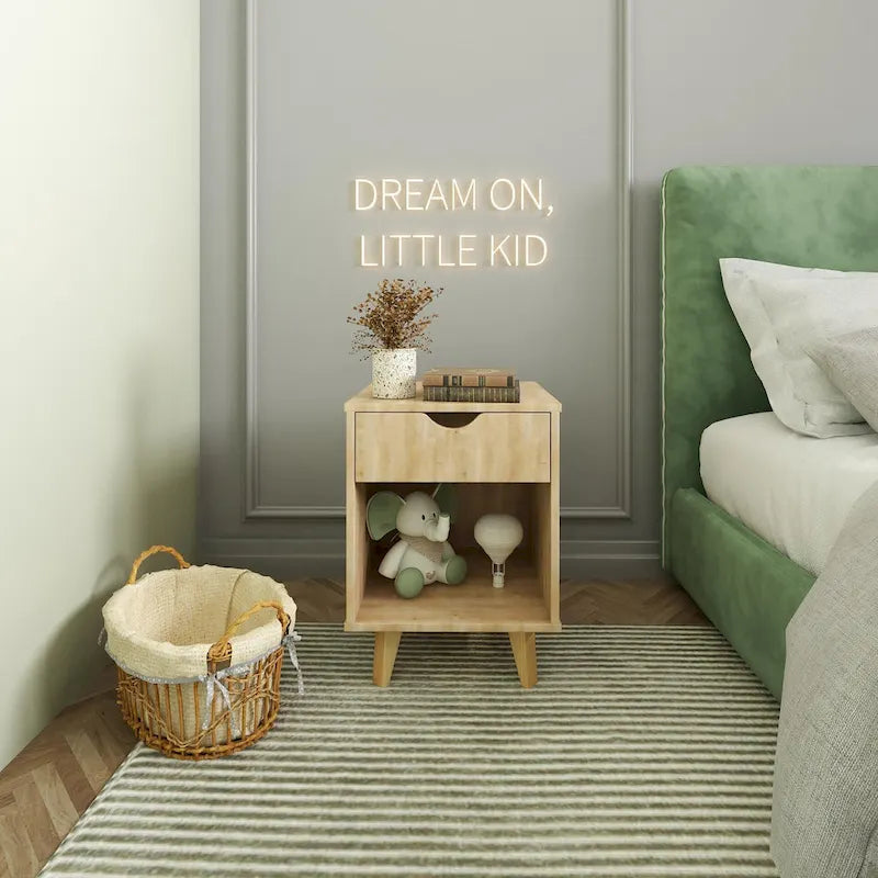 24-Inch White Wood Nightstand with Two Storage Drawers