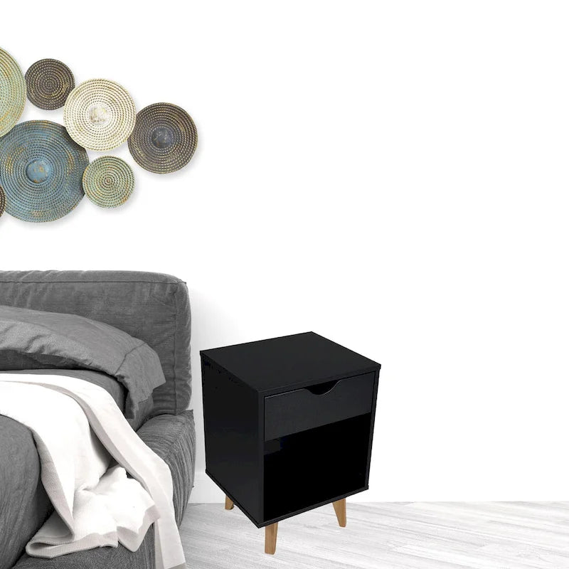 24-Inch White Wood Nightstand with Two Storage Drawers