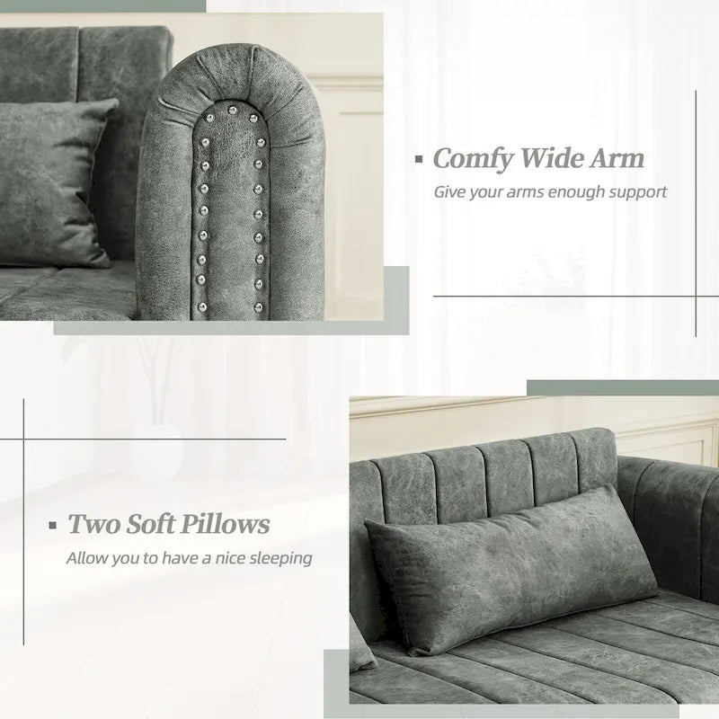 Velvet Convertible Sleeper Sofa Bed with Copper Nail Rolled Arms