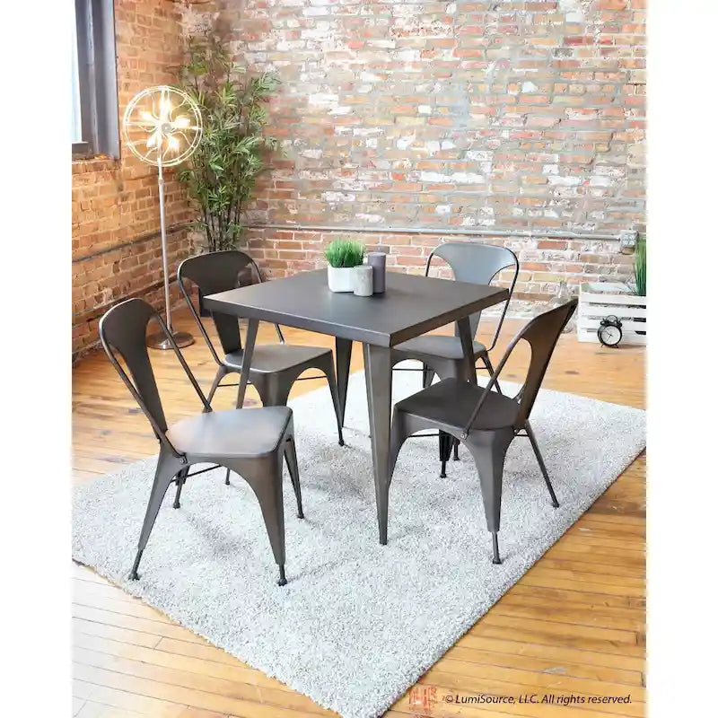 Industrial Square Metal Dining Table Seats 4