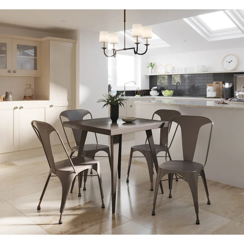 Industrial Square Metal Dining Table Seats 4