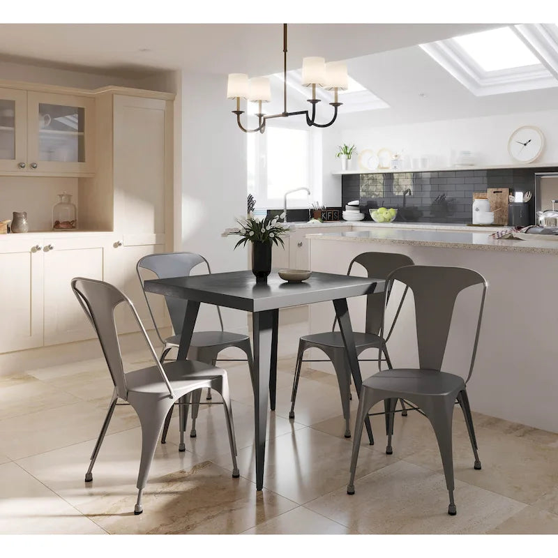 Industrial Square Metal Dining Table Seats 4