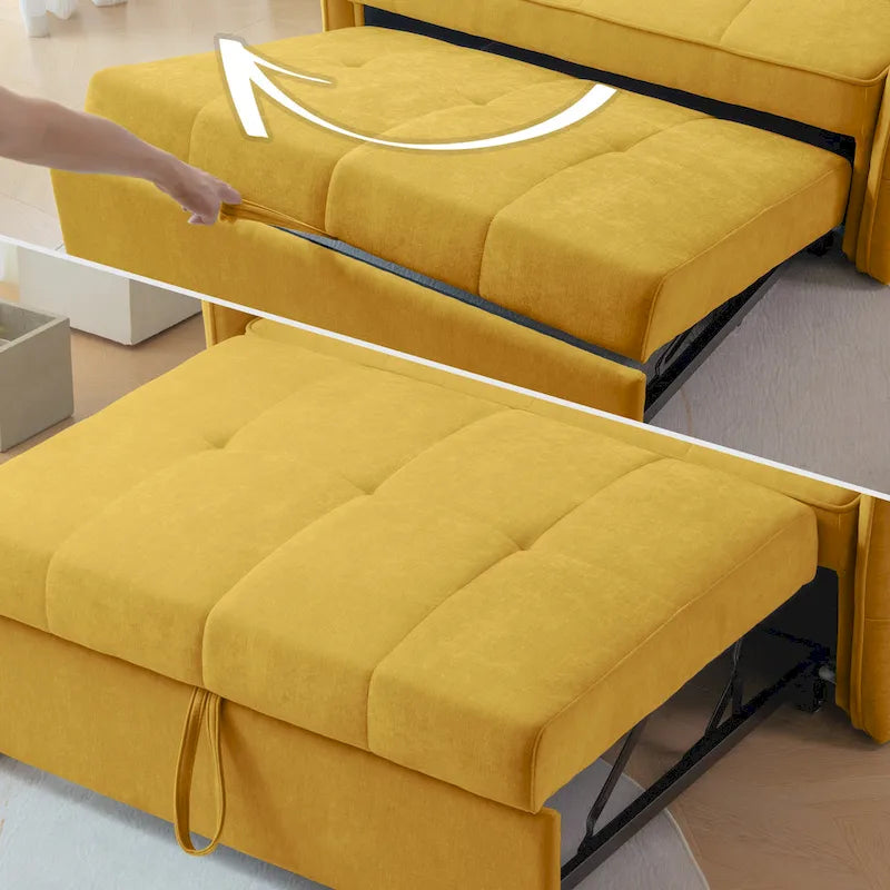 Yellow Chenille Fabric Pull-Out Sofa Bed Sleeper