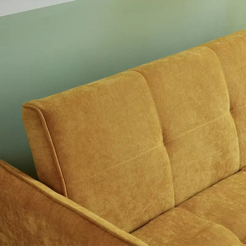 Yellow Chenille Fabric Pull-Out Sofa Bed Sleeper