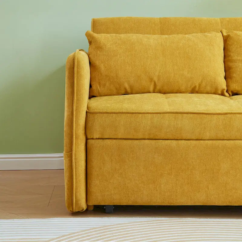 Yellow Chenille Fabric Pull-Out Sofa Bed Sleeper