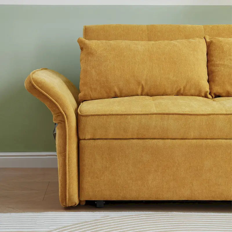Yellow Chenille Fabric Pull-Out Sofa Bed Sleeper