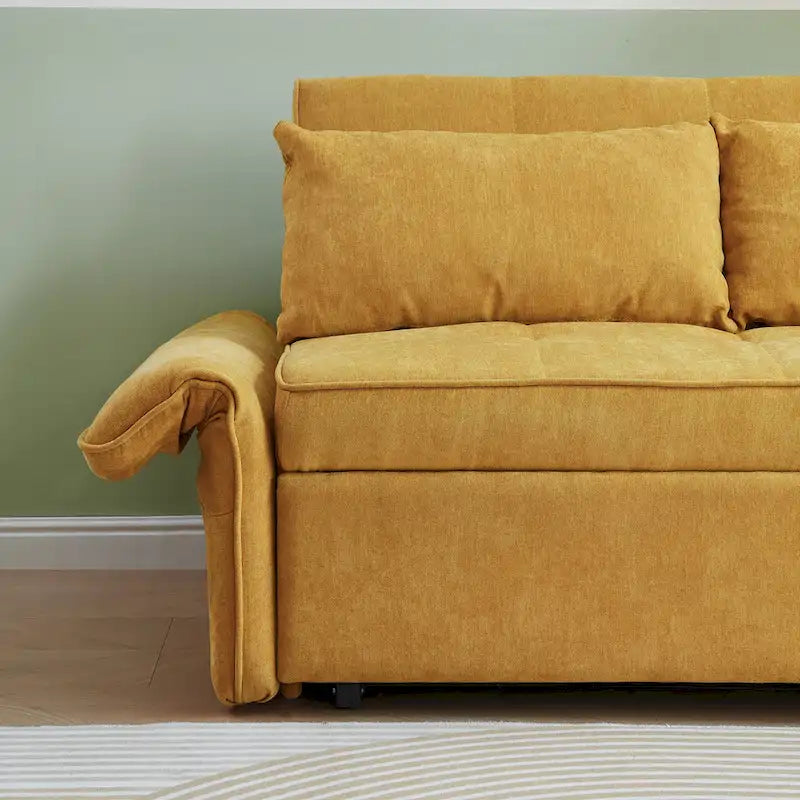 Yellow Chenille Fabric Pull-Out Sofa Bed Sleeper