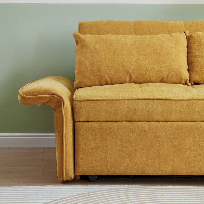 Yellow Chenille Fabric Pull-Out Sofa Bed Sleeper