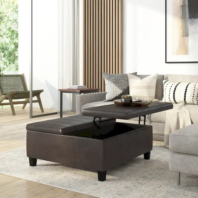 36-Inch Square Storage Ottoman with Lift-Top Coffee Table