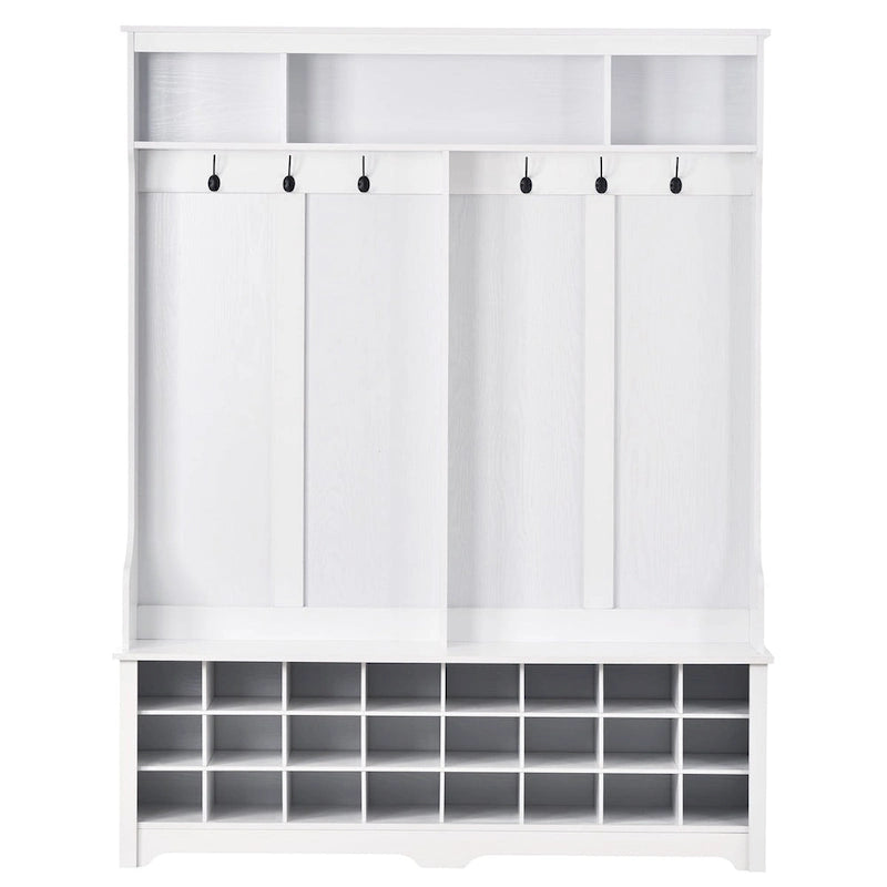 Multiple Functions Hall Tree with Hooks, Shelves & 24 Shoe Cubbies