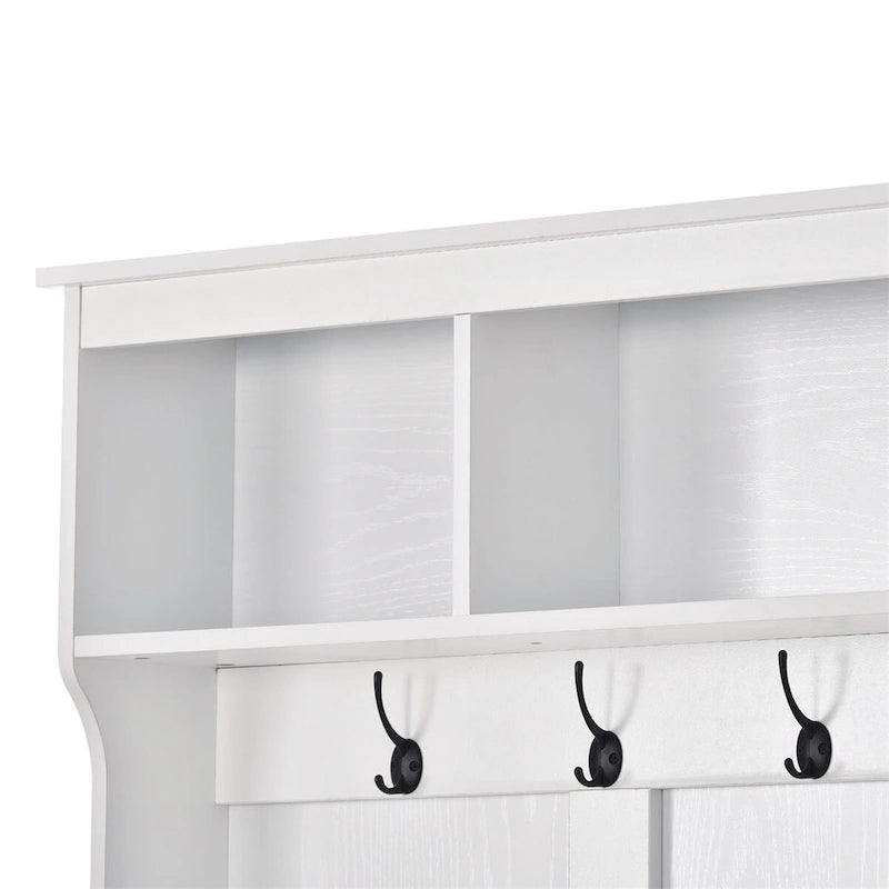 Multiple Functions Hall Tree with Hooks, Shelves & 24 Shoe Cubbies