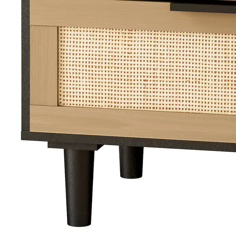 6-Drawer Natural Rattan Dresser with Wooden Frame