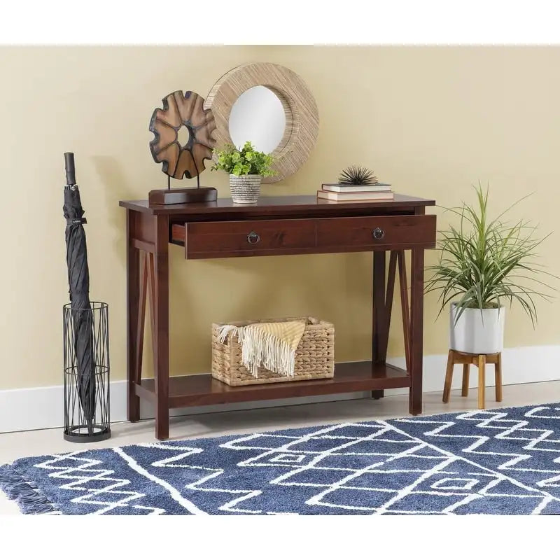 Antique Tobacco Console Table with Storage Drawer