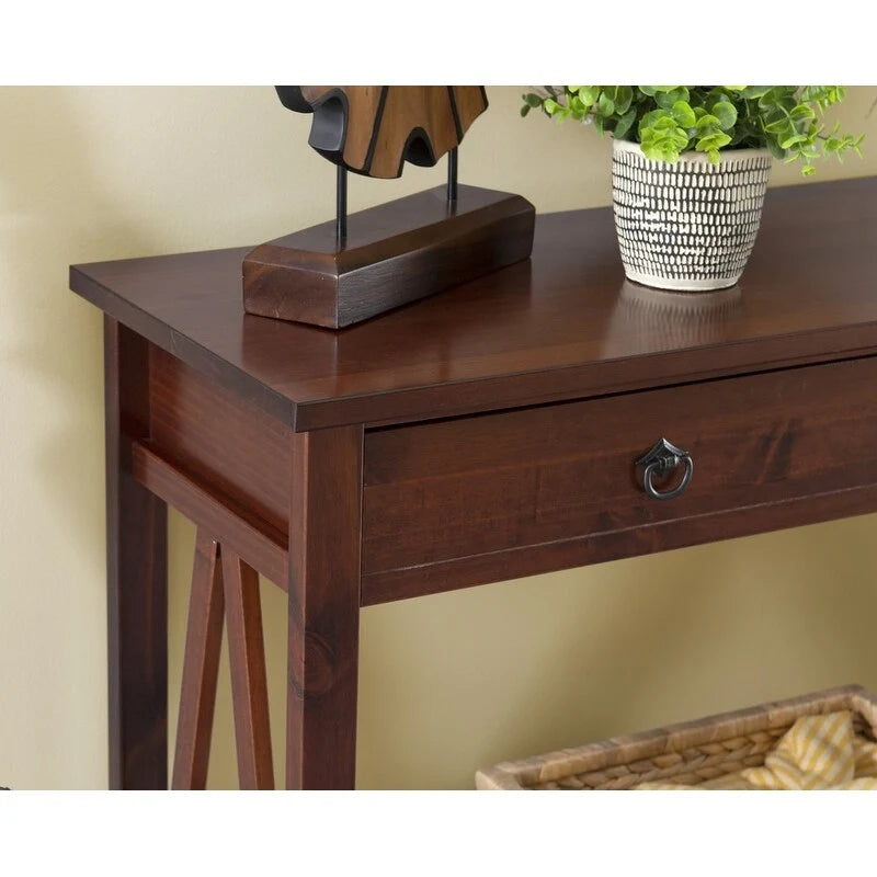 Antique Tobacco Console Table with Storage Drawer