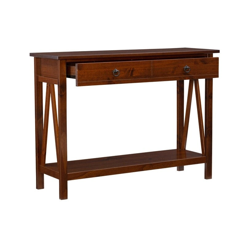 Antique Tobacco Console Table with Storage Drawer