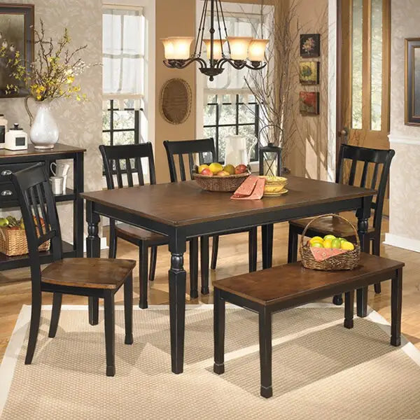 Black and Brown Farmhouse Hardwood Dining Room Bench