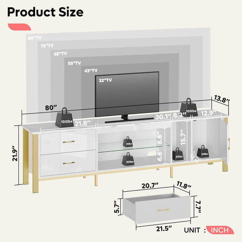 80-Inch LED TV Stand with 2 Drawers and RGB Lighting